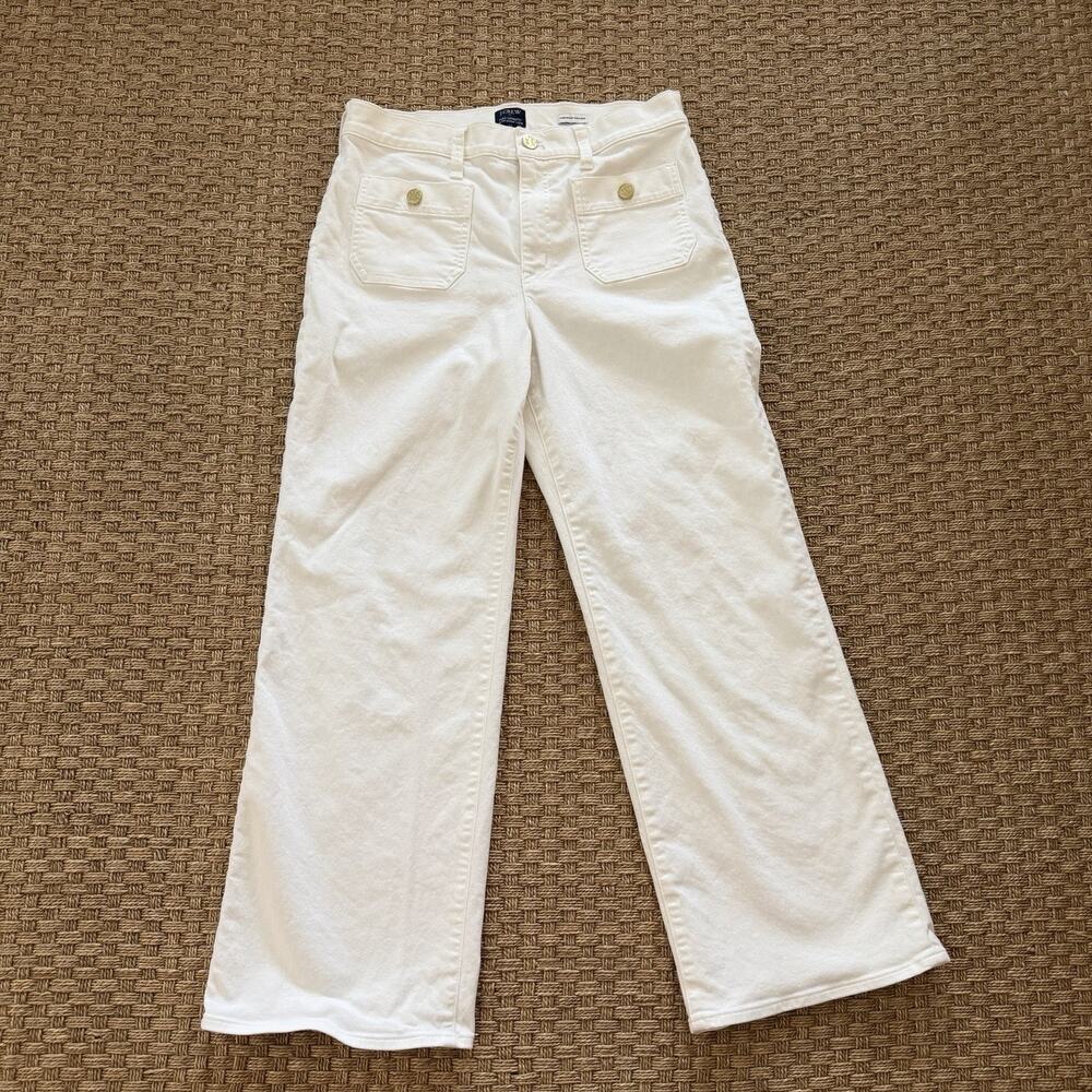 J.CREW Premium Edition Full Length Slim Wide Leg White Denim Trousers Size 30
